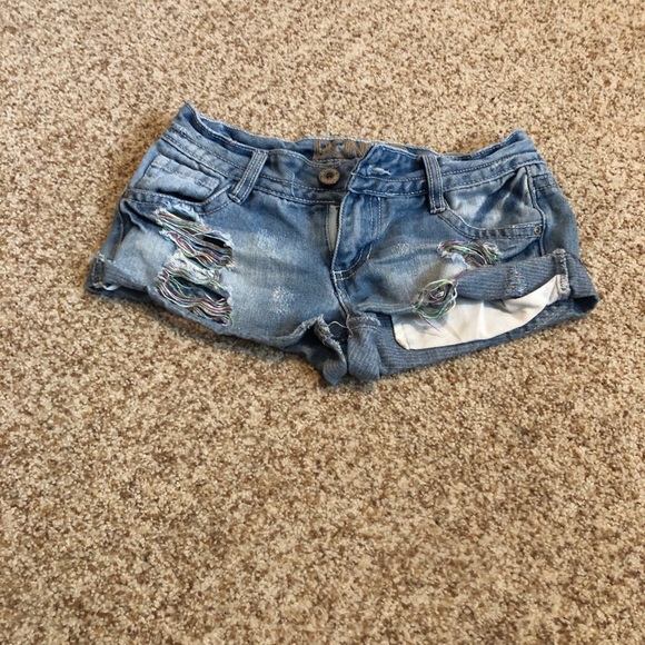 Bongo Distressed Rainbow Denim Shorts SZ 0 - Picture 3 of 5